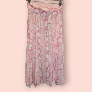 Topshop Pink Snakeskin Pattern Pleated Midi Skirt Animal Print Flowy Lightweight
